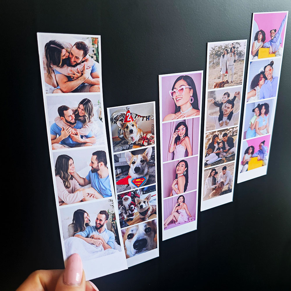 Fotokabine Magnete im Set mit verschiedenen personalisierten Fotos